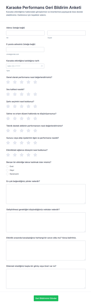 Karaoke Performans Geri Bildirim Anketi Form Şablonu