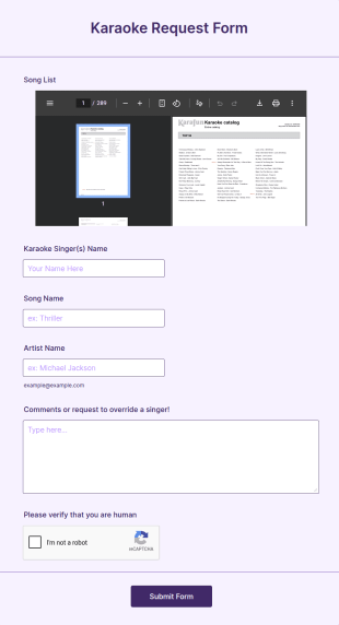 Karaoke Request Form Template