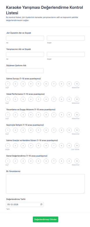 Karaoke Yarışması Değerlendirme Anketi 🎤🎶 Form Şablonu