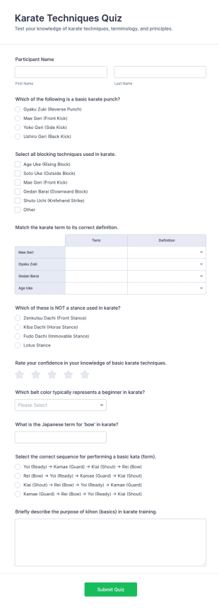 Karate Techniques Quiz Form Template