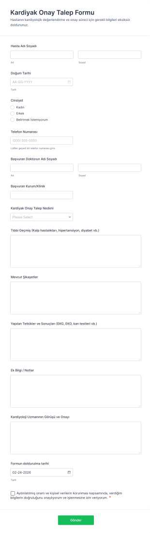 Kardiyak Onay Talep Form Şablonu