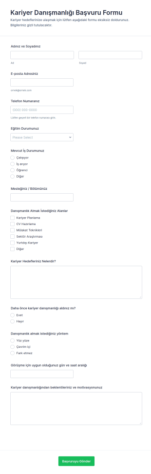 Kariyer Danışmanlığı Bilgi Form Şablonu