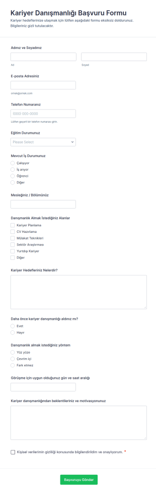 Kariyer Danışmanlığı Bilgi Form Şablonu