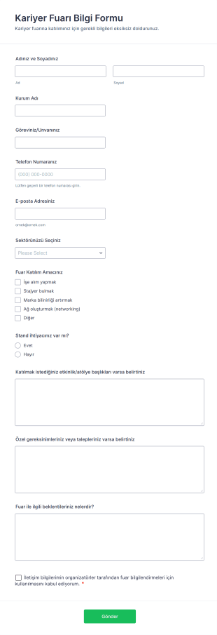 Kariyer Fuarı Bilgi Form Şablonu