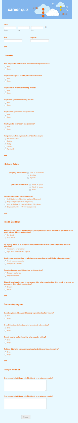 Kariyer Quizi Form Template