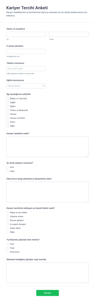 Kariyer Tercihi Anketi Form Şablonu