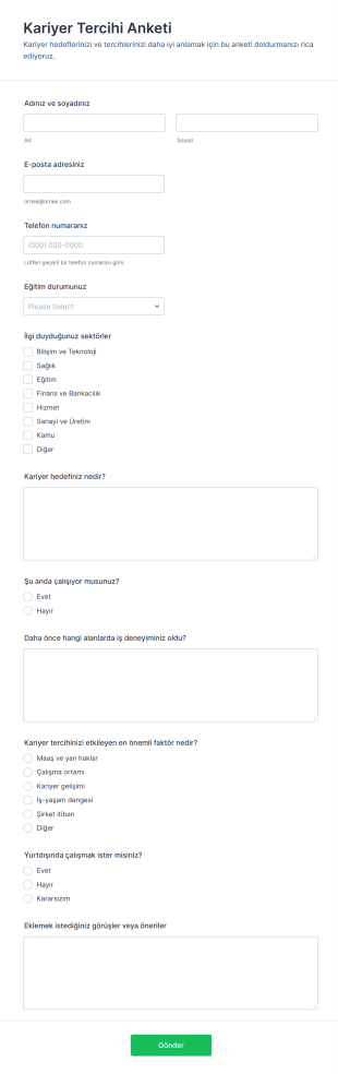 Kariyer Tercihi Anketi Form Şablonu