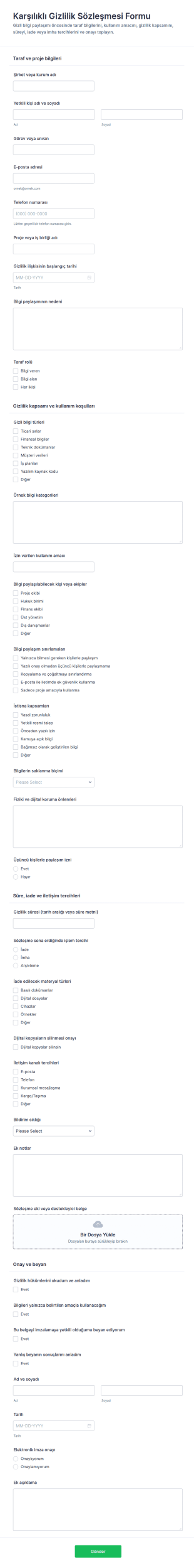 Karşılıklı Gizlilik Form Şablonu