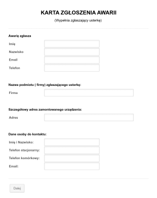 Karta Zgłoszenia Awarii Form Template