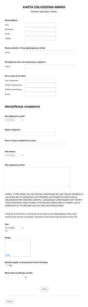 Karta Zgłoszenia Awarii
