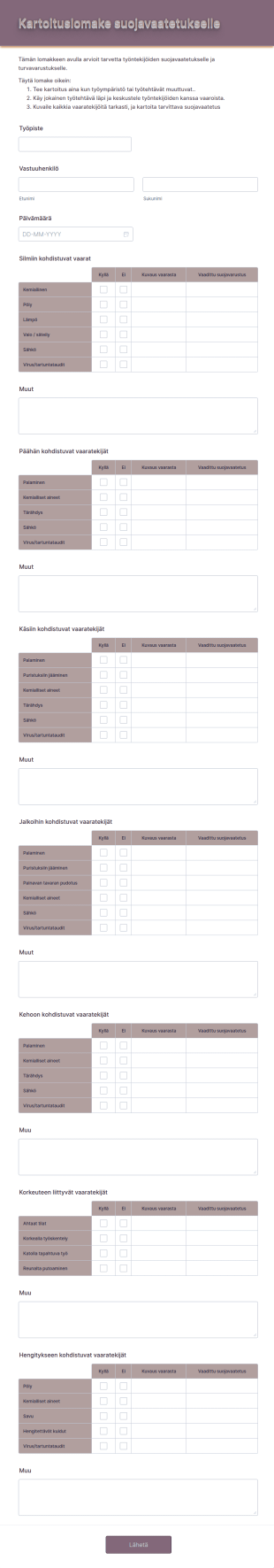 Kartoituslomake Suojavaatetukselle