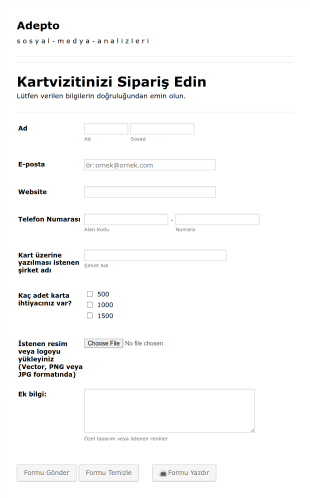 Kartvizit Sipariş Form Template