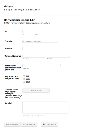 Kartvizit Sipariş Form Şablonu