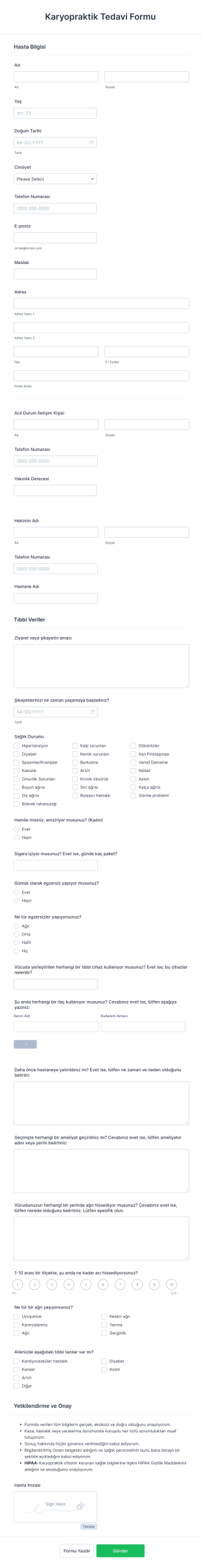 Karyopraktik Tedavi Form Template
