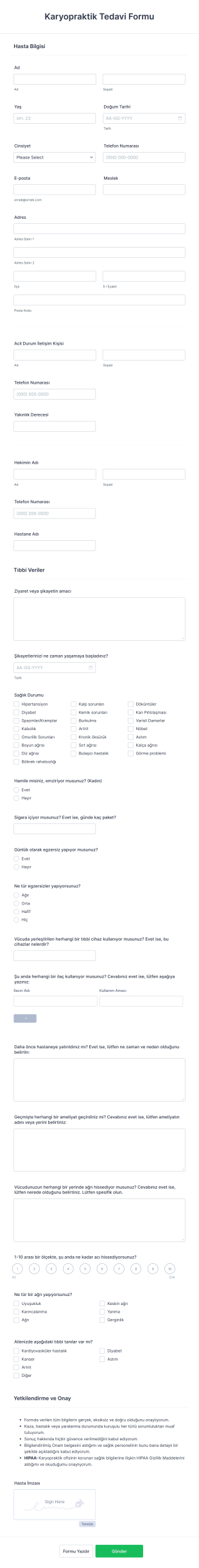 Karyopraktik Tedavi Form Template