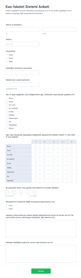 Kas İskelet Sistemi Anketi Form Şablonu