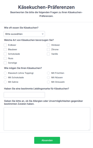 Fragebogen Zu Käsekuchen Präferenzen