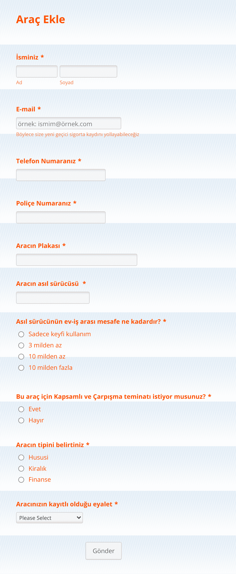 Kasko Başvuru Formu