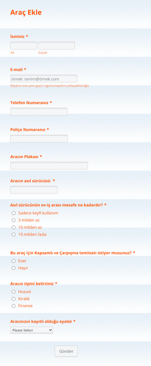 Kasko Başvuru Form Template