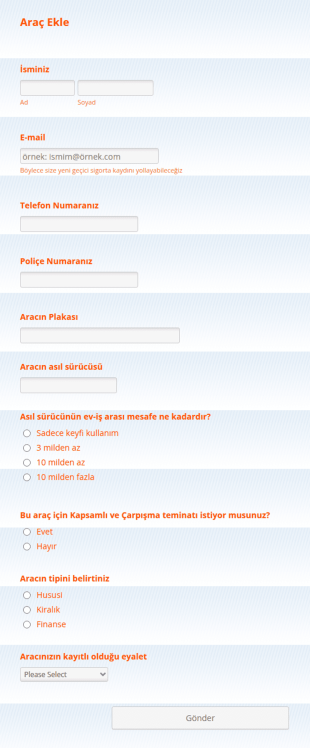 Kasko Başvuru Form Şablonu