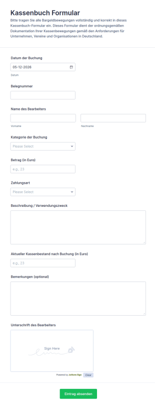 Kassenbuch Formular