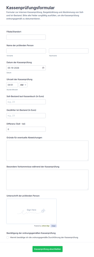 Kassenprüfungsformular