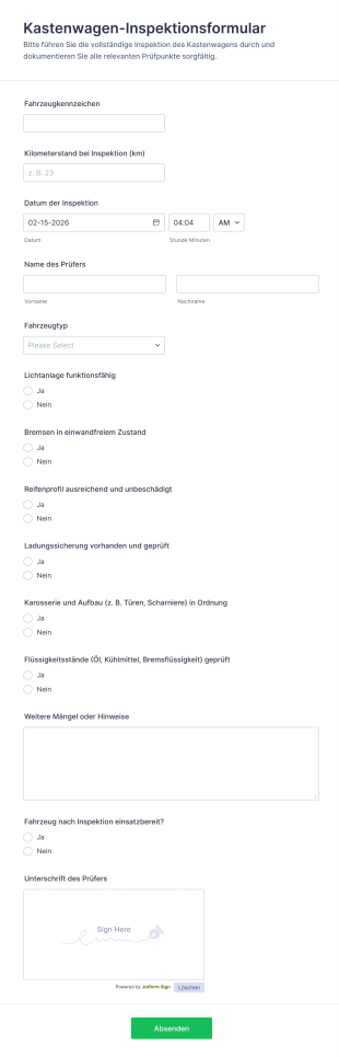 Kastenwagen Inspektionsformular