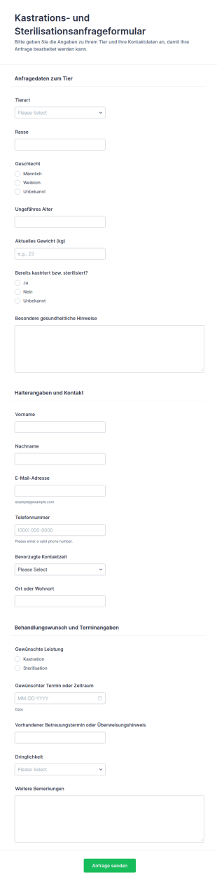 Kastrations Und Sterilisation Anfrage Formular 🐾