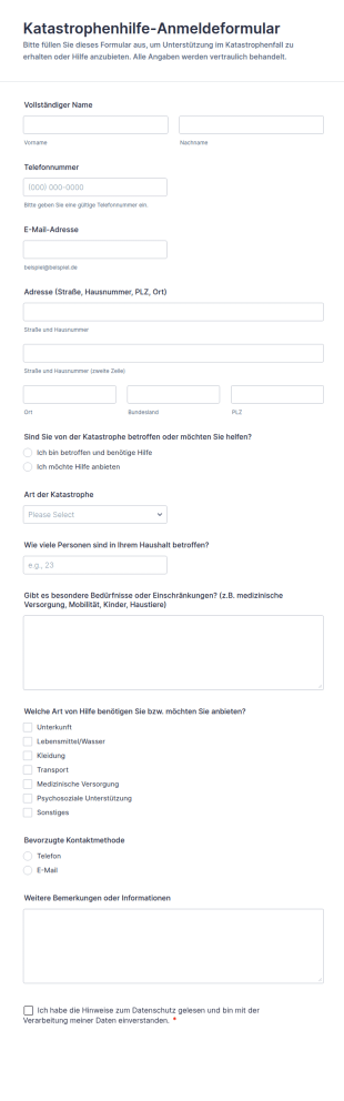 Katastrophenhilfe Anmeldeformular