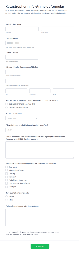 Katastrophenhilfe Anmeldeformular