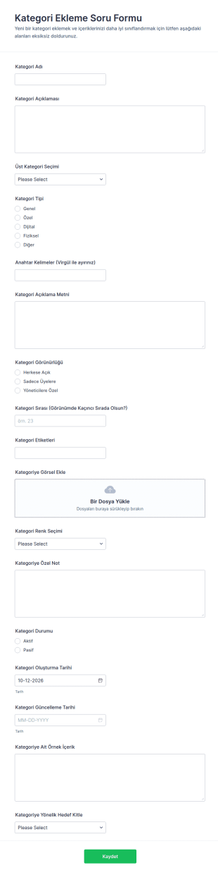 Kategori Ekleme Form Şablonu