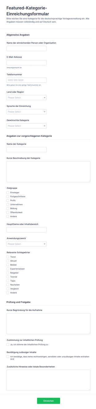 Kategorie Einreichung Formular