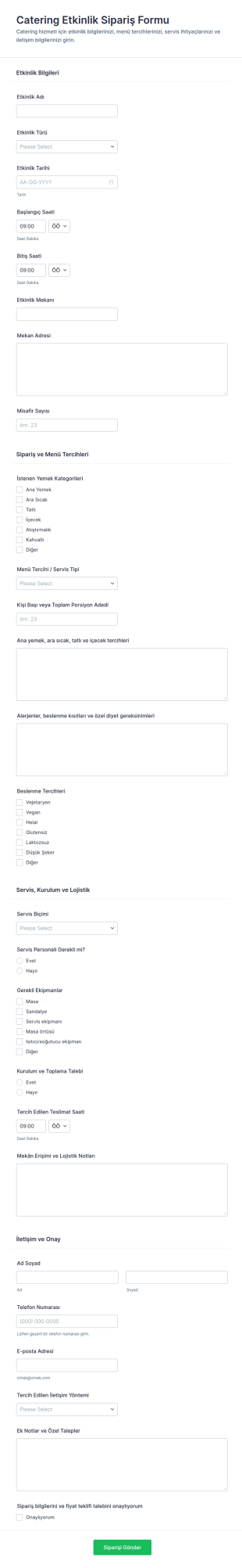 Katering Etkinlik Sipariş Formu 🎉 Form Şablonu