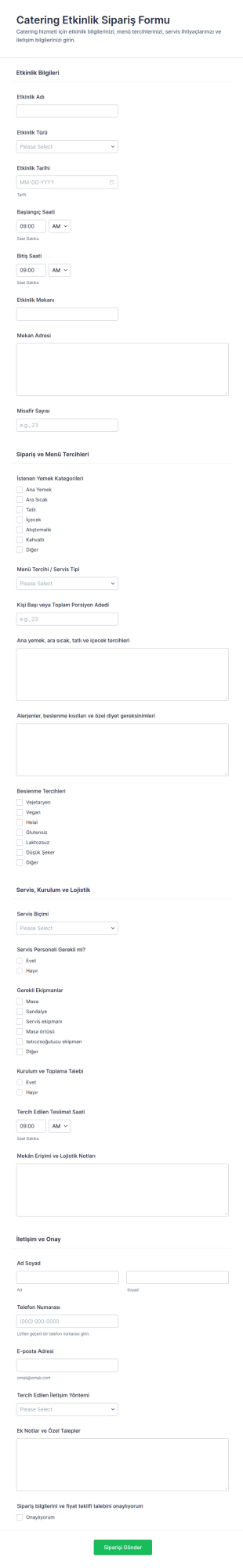 Katering Etkinlik Sipariş Formu 🎉 Form Şablonu