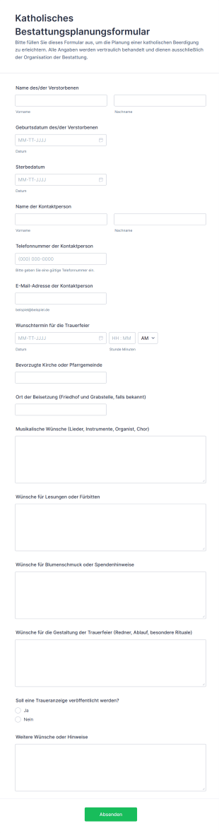 Katholisches Bestattungsplanungsformular
