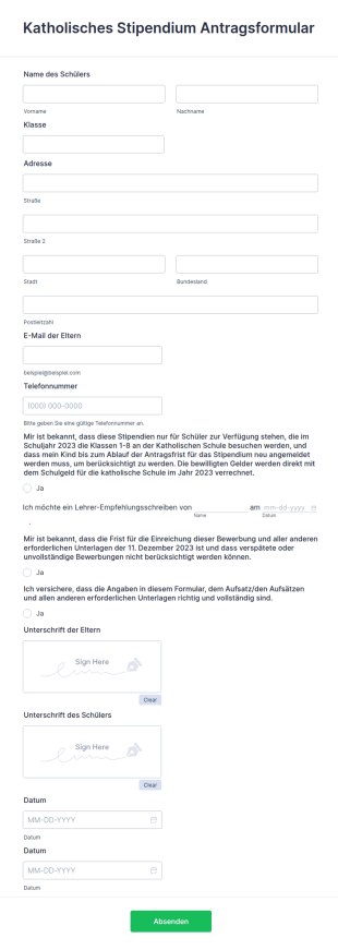 Katholisches Stipendium Antragsformular