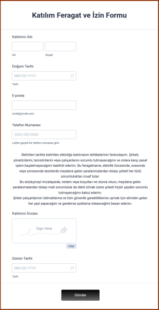 Katılım Feragat Ve İzin Form Şablonu