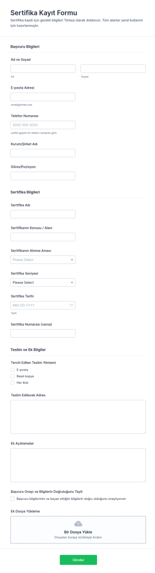 Katılım Sertifikası Kayıt Form Şablonu