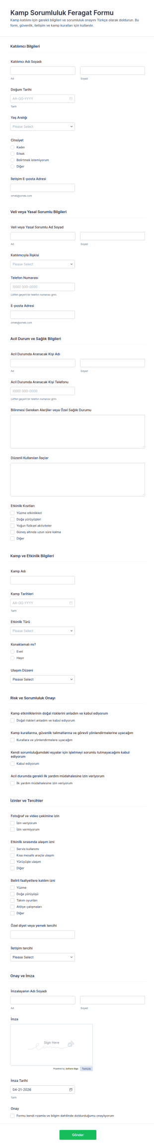 Katılım Sözleşmesi Form Şablonu