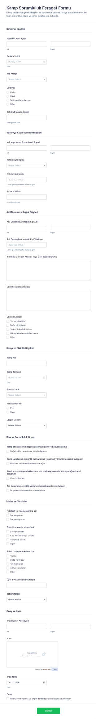 Katılım Sözleşmesi Form Şablonu
