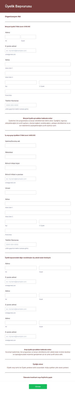 Katılımcı Başvuru Form Şablonu