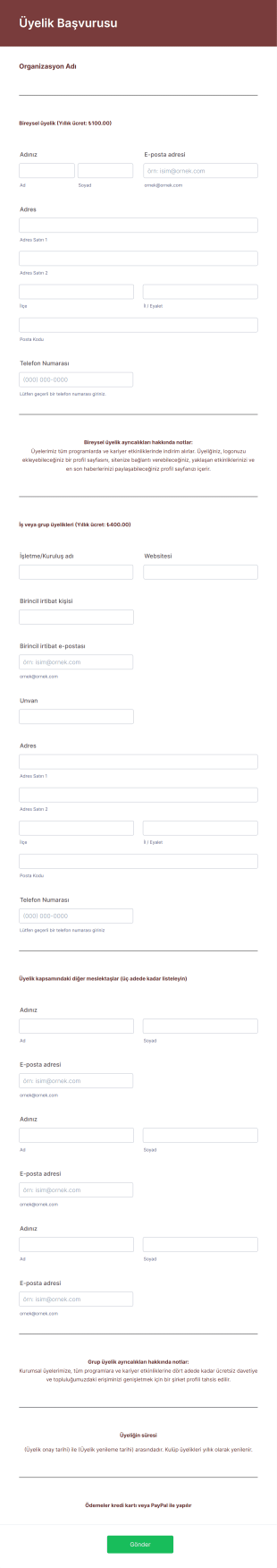 Katılımcı Başvuru Form Şablonu