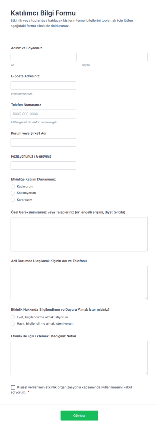 Katılımcı Bilgi Formu 🎉 Form Şablonu