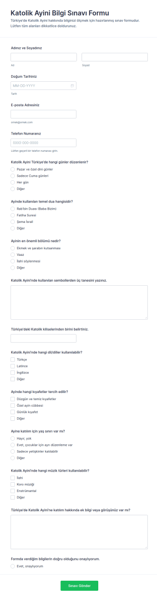 Katolik Ayin Sınavı Form Şablonu
