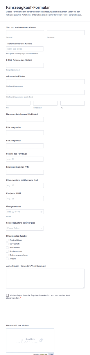 Kaufvertrag Für Autohandel Formular