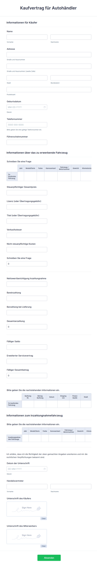 Kaufvertrag Für Autohändler