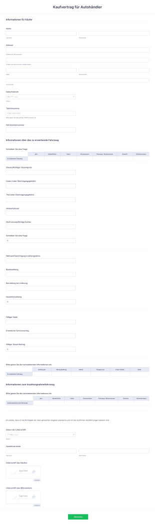 Kaufvertrag Für Autohändler