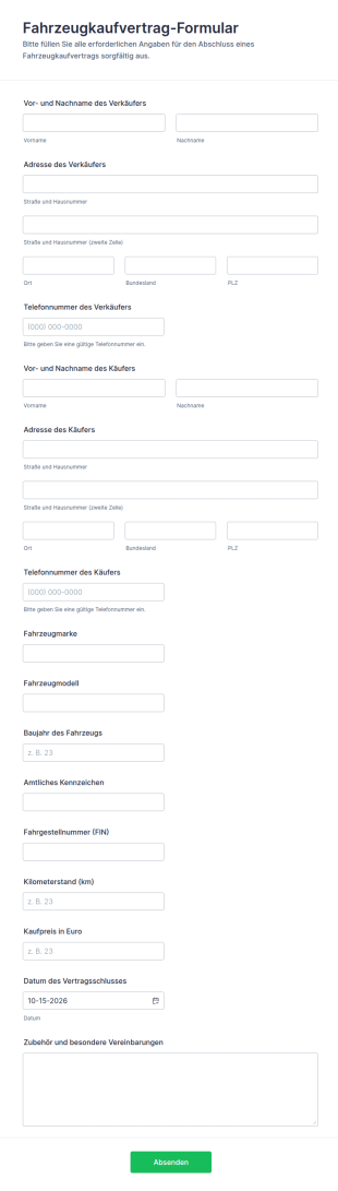 Kaufvertrag Für Ein Fahrzeug Form