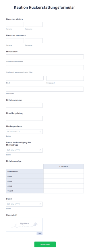 Kaution Rückerstattungsformular