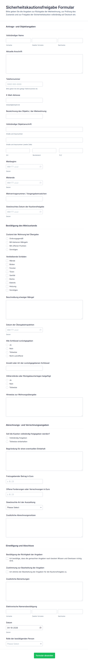 Kautionsfreigabeformular